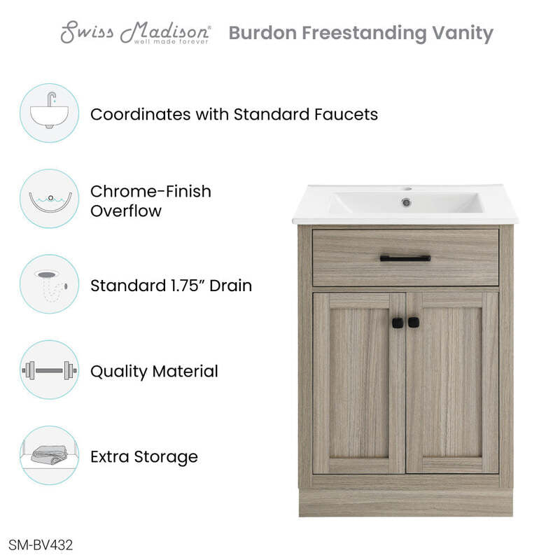 Swiss Madison Burdon 24" Bathroom Vanity in Oak