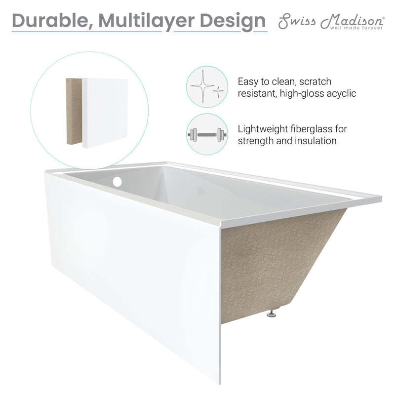 Swiss Madison Voltaire 54" X 30" Right-Hand Drain Alcove Bathtub with Apron
