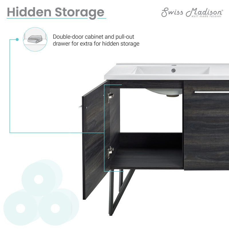 Swiss Madison Annecy 60 Double, Black Walnut, Two Doors, One Drawer, Bathroom Vanity