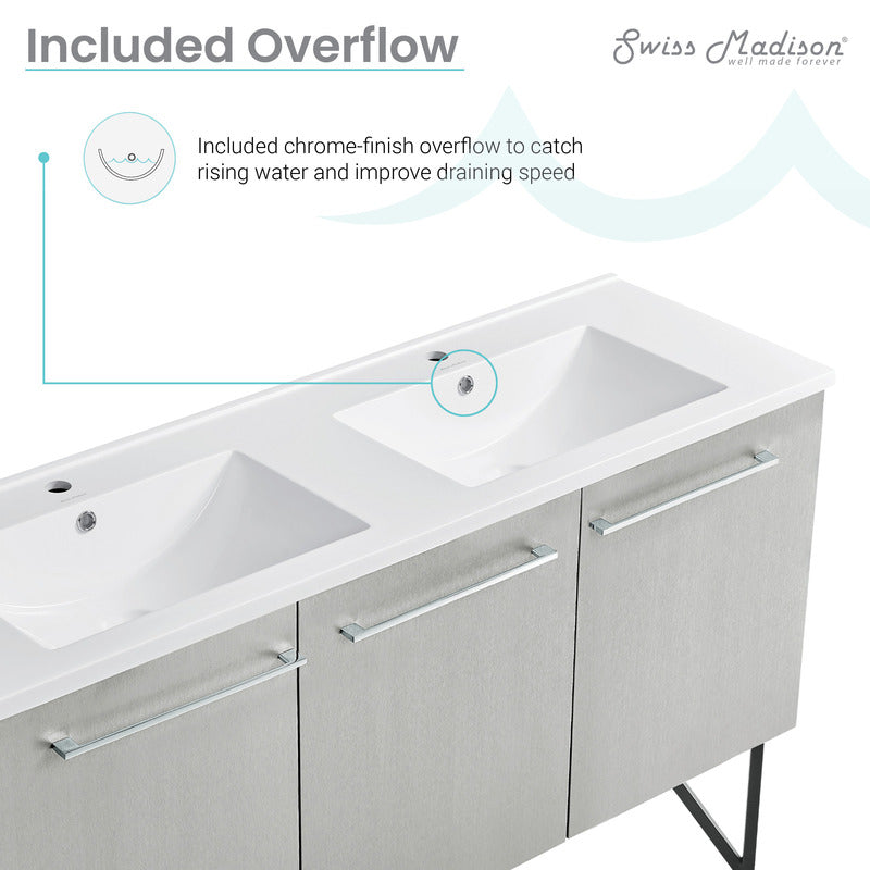 Swiss Madison Annecy 60 Double, Brushed Grey, Two Doors, One Drawer, Bathroom Vanity