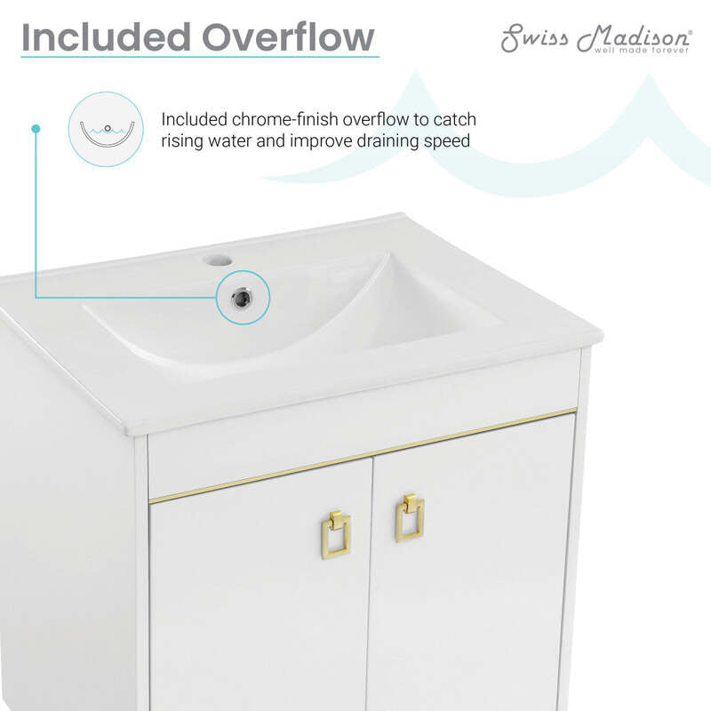 Swiss Madison Lumiere 24" Freestanding, Bathroom Vanity in Glossy White and Gold
