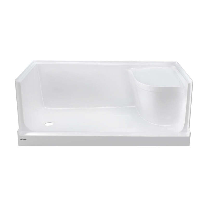 Swiss Madison Aquatique 60 X 32 Single Threshold Shower Base With Left Hand Drain and Integral Right Hand Seat in White