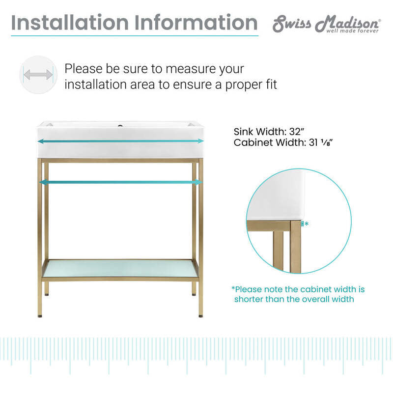 Swiss Madison Pierre 32 Single, Freestanding, Open Shelf, Gold Metal Frame Bathroom Vanity