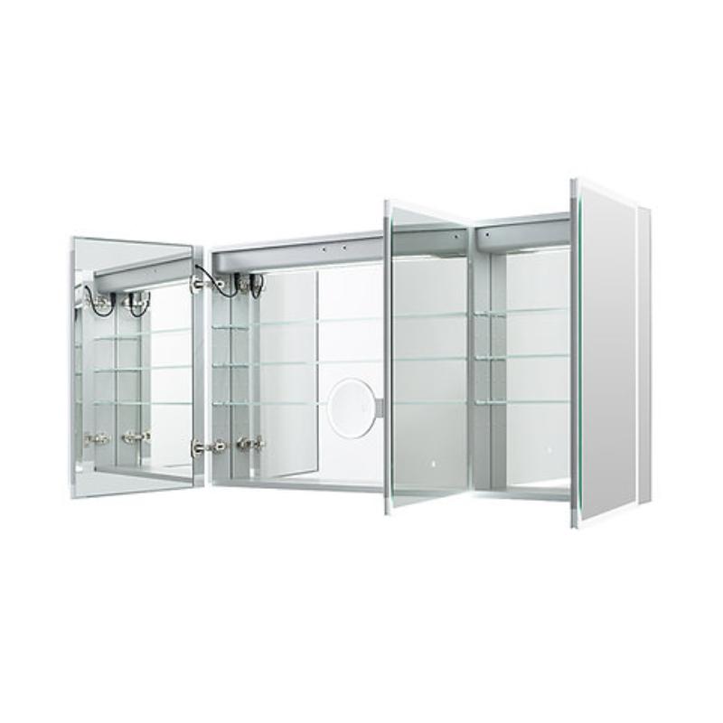 AQUADOM  Edge Royale LED Lighted Triple Door Medicine Cabinet, Antifog, Dimmable, Recessed or Surface 60" x 5" x 32"