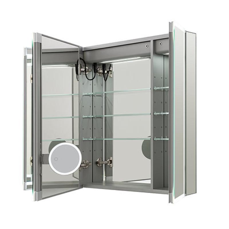 AQUADOM  Edge Royale LED Lighted Triple Door Medicine Cabinet, Antifog, Dimmable, Recessed or Surface 40" x 5" x 32"