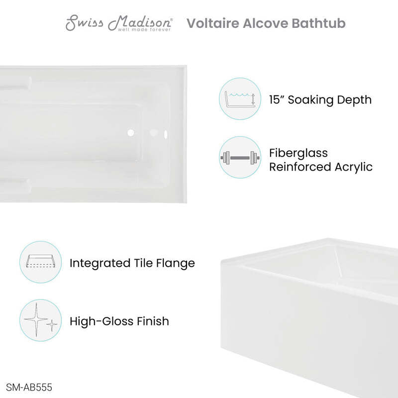 Swiss Madison Voltaire 72" x 36" Right-Hand Drain Alcove Bathtub with Apron