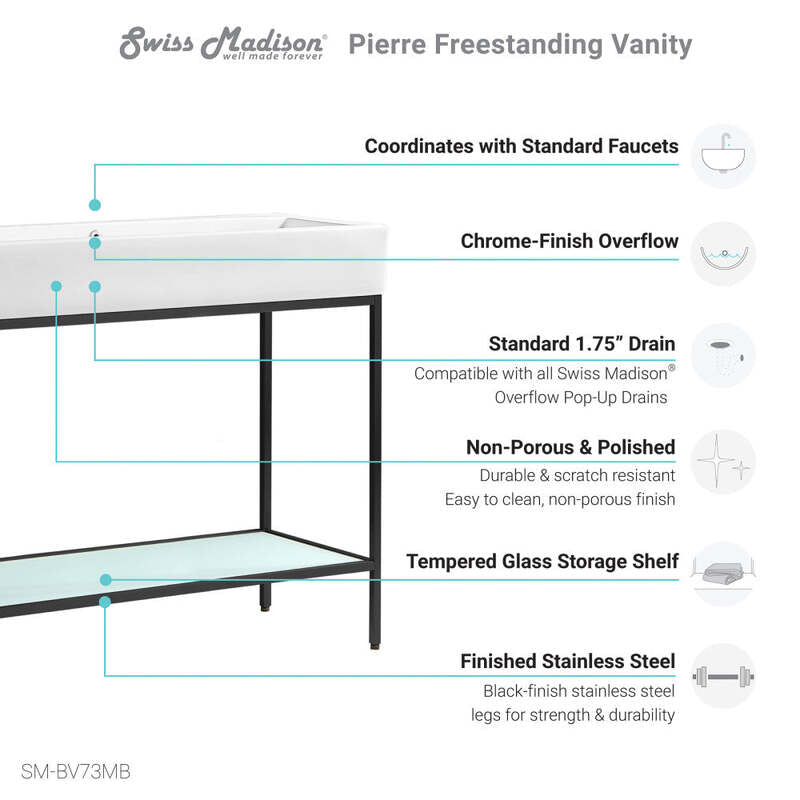 Swiss Madison Pierre 40 Single, Freestanding, Open Shelf, Matte Black Metal Frame Bathroom Vanity