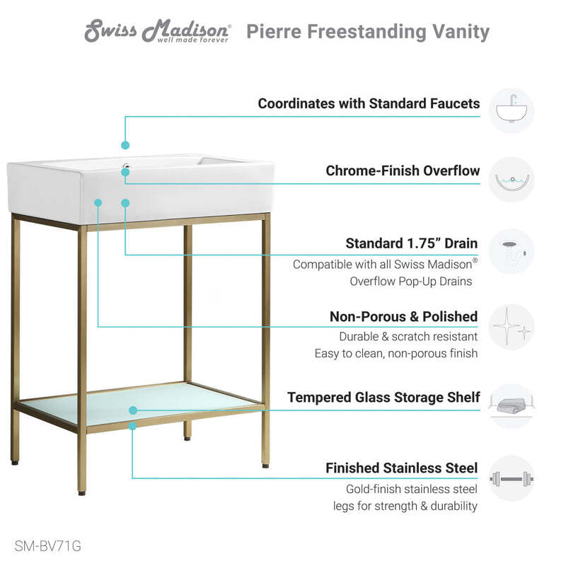 Swiss Madison Pierre 24 Single, Freestanding, Open Shelf, Gold Metal Frame Bathroom Vanity