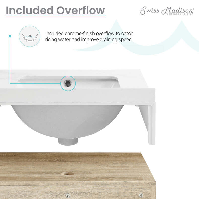 Swiss Madison Avancer 24" Wall-Mounted Bathroom Vanity in Calacatta and White Oak