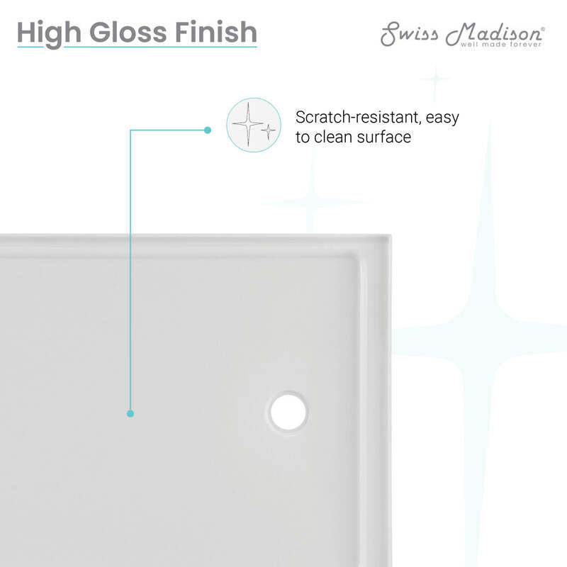 Swiss Madison Carré 48" x 36" Acrylic White, Single-Threshold, Right Drain, Shower Base