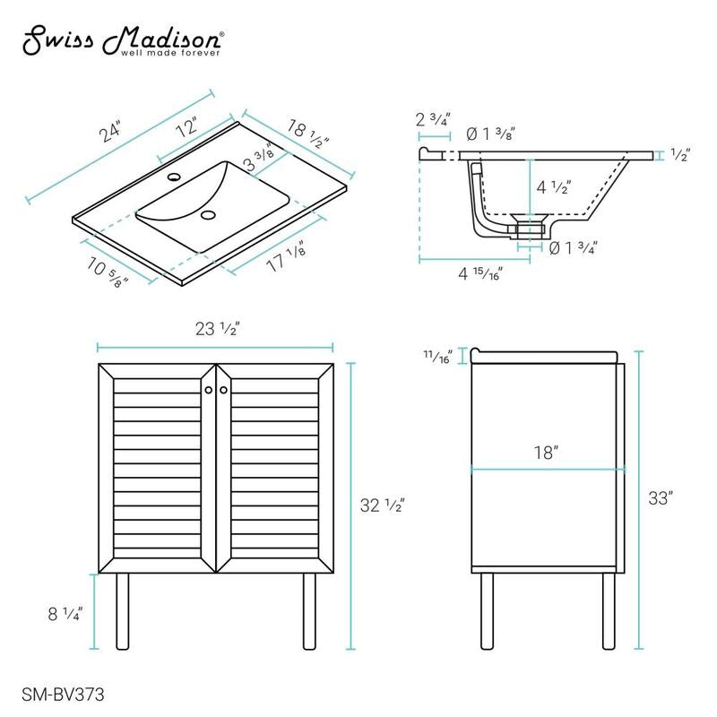 Swiss Madison Bron 24" Bathroom Vanity in Oak