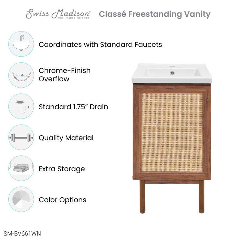 Swiss Madison Classé 18" Bathroom Vanity in Dark Walnut