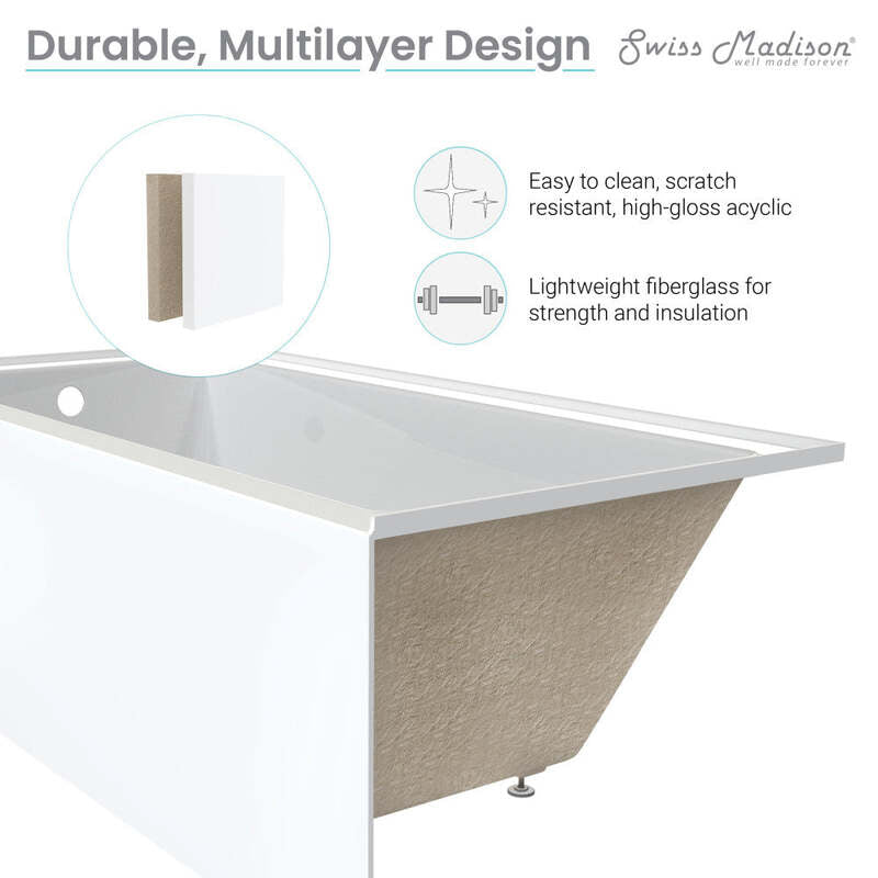Swiss Madison Virage 60" x 30" Right-Hand Drain Alcove Bathtub with Apron