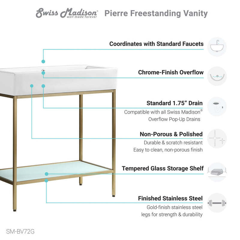 Swiss Madison Pierre 32 Single, Freestanding, Open Shelf, Gold Metal Frame Bathroom Vanity