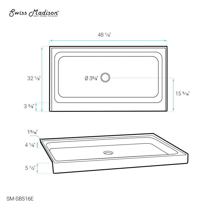 Swiss Madison Voltaire 48 x 32 Single-Threshold, Center Drain, Shower Base in Grey