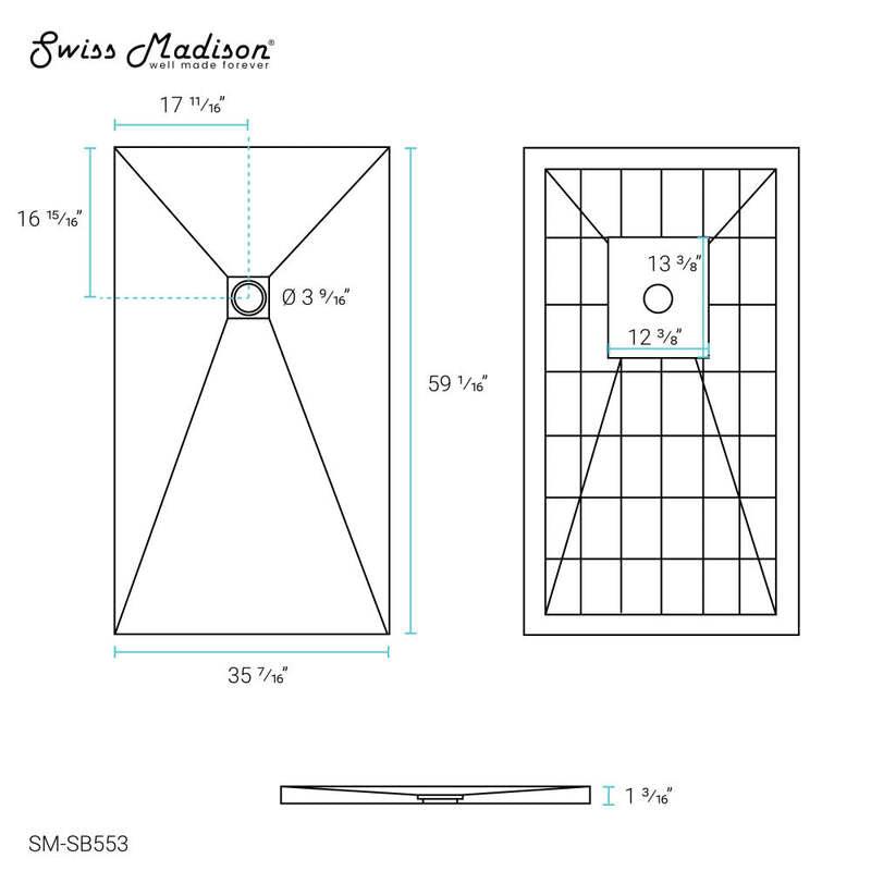 Swiss Madison Terre P Series 60" x 36" Reversible Drain Shower Base