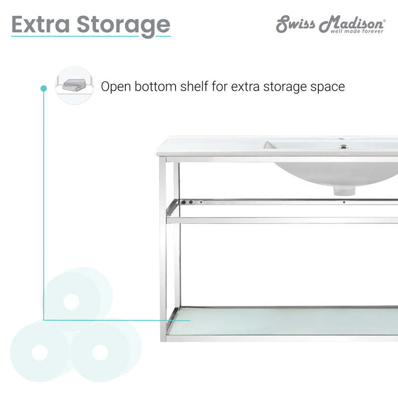Swiss Madison Pierre 48 Single, Open Shelf, Chrome Metal Frame Bathroom Vanity