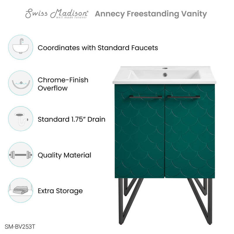 Swiss Madison Annecy 24" Bathroom Vanity in Barracuda Teal