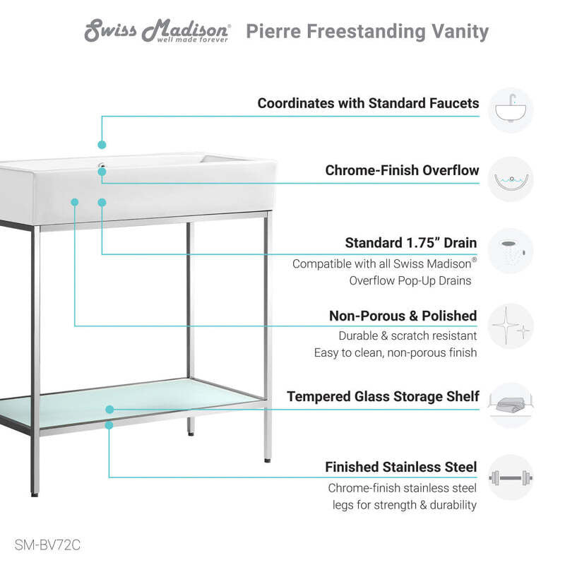 Swiss Madison Pierre 32 Single, Freestanding, Open Shelf, Chrome Metal Frame Bathroom Vanity