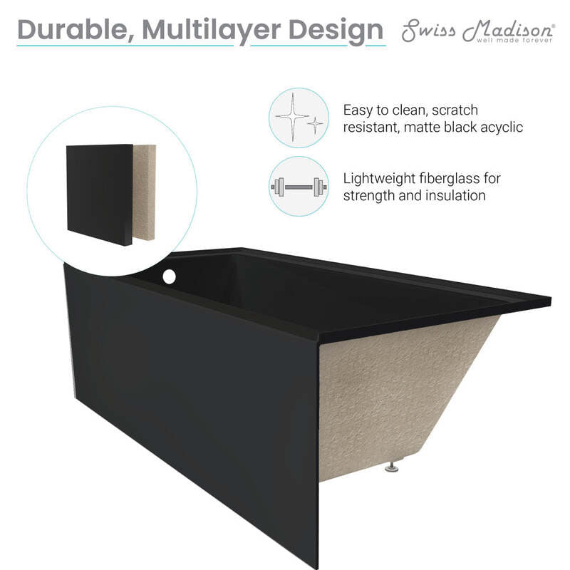 Swiss Madison Voltaire 48" X 32" Left-Hand Drain Alcove Bathtub with Apron in Matte Black