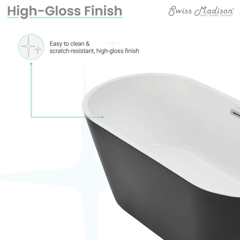 Swiss Madison Claire 60" Freestanding Bathtub Matte Black and Matte White