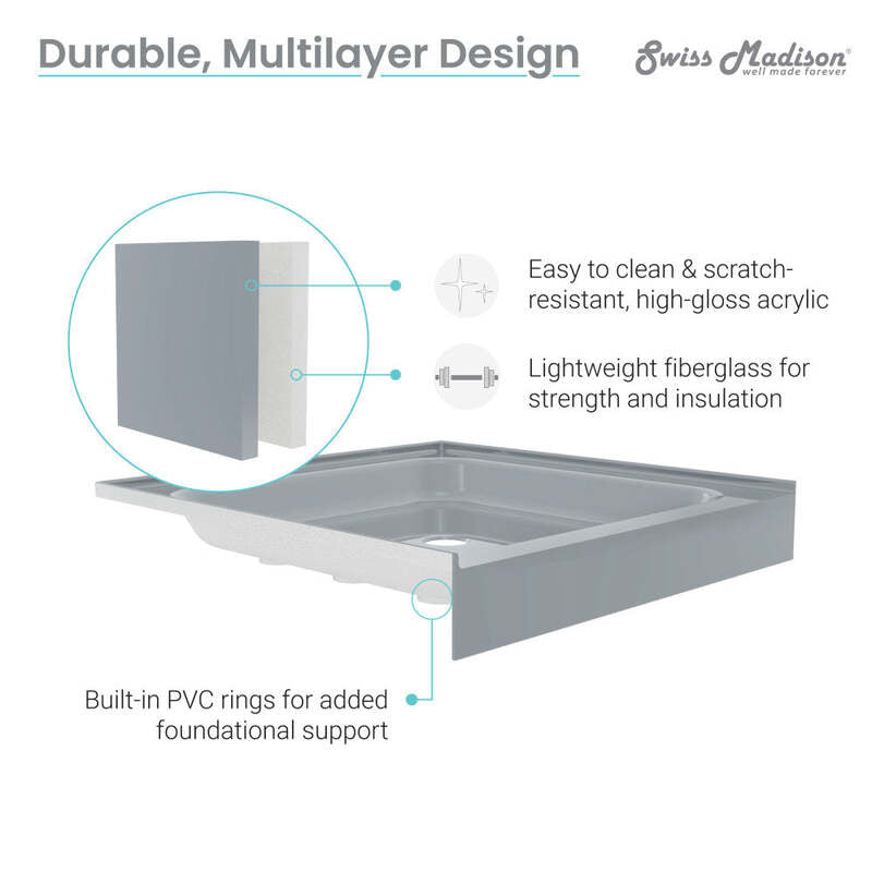 Swiss Madison Voltaire 48 x 36 Single-Threshold, Center Drain, Shower Base in Grey