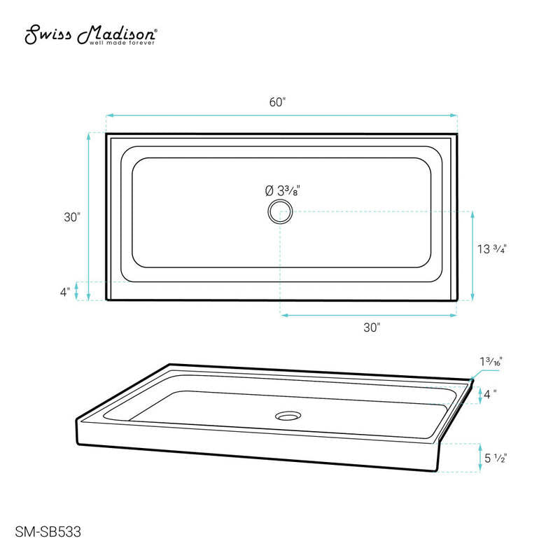 Swiss Madison Voltaire 60 x 30 Acrylic Black, Single-Threshold, Center Drain, Shower Base