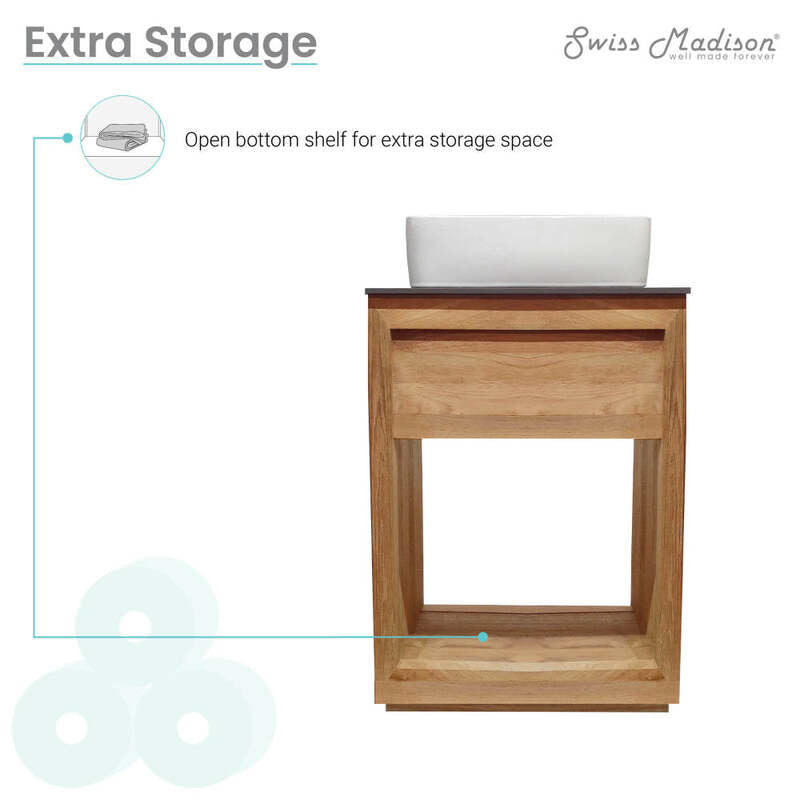 Swiss Madison Rennes 24" Reclaimed Wood Vanity in Natural Teak with Slate Countertop and Single Hole Vessel Sink