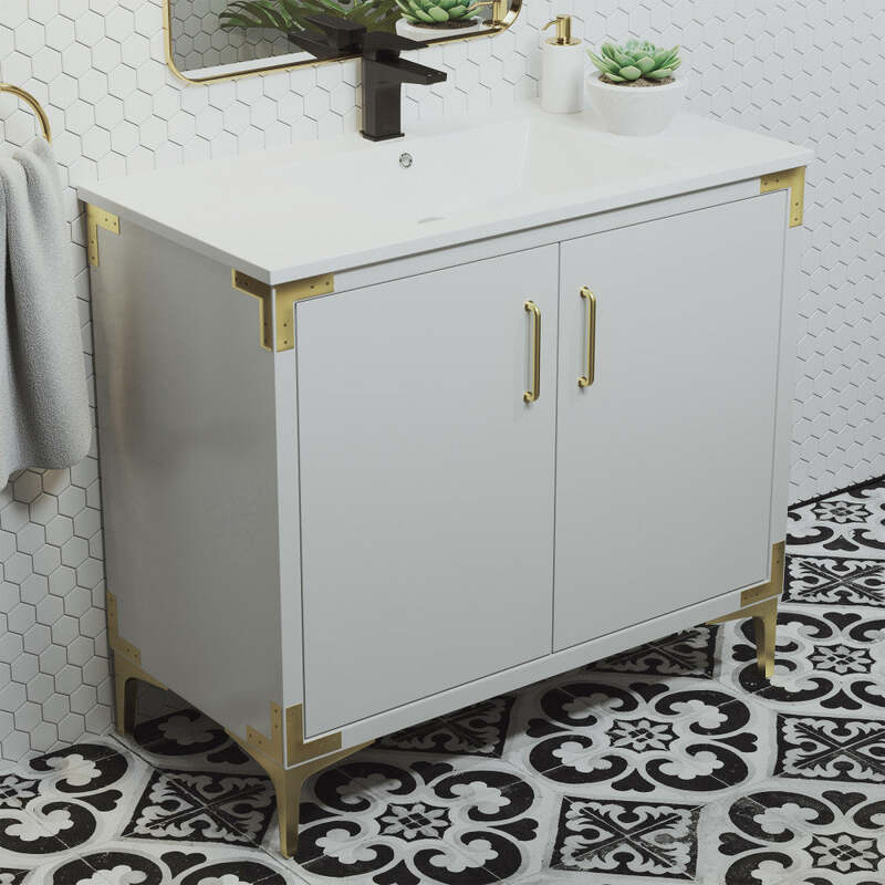 Swiss Madison Voltaire 36" Single, Bathroom Vanity in White with Gold Hardware