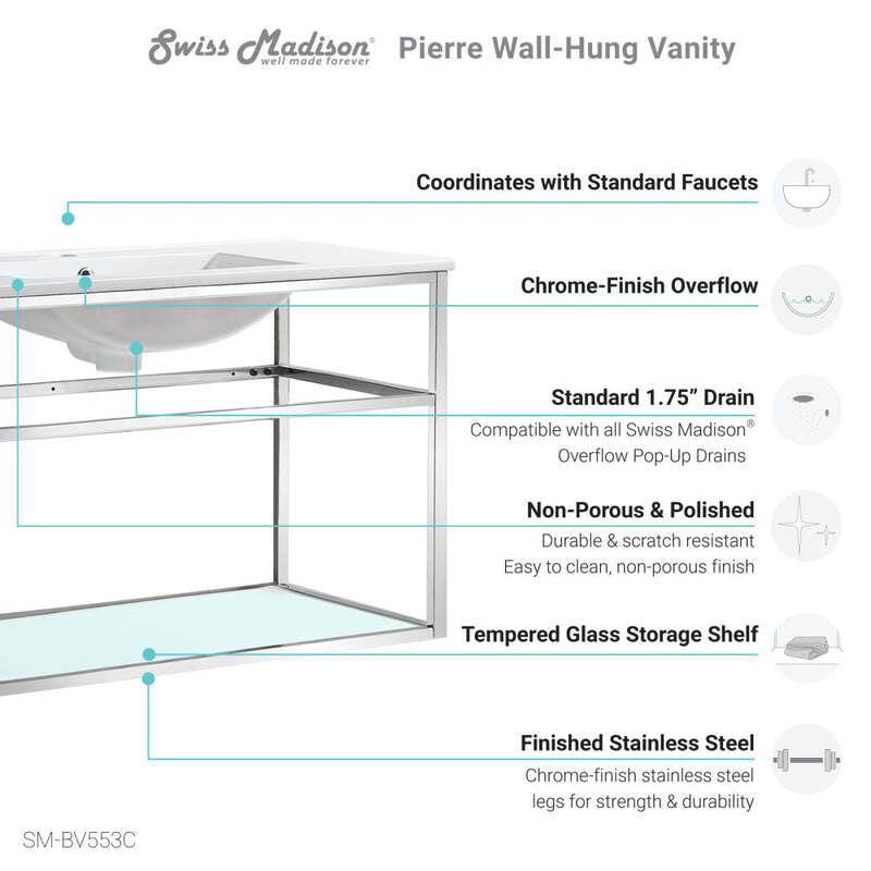 Swiss Madison Pierre 36 Single, Open Shelf, Chrome Metal Frame Bathroom Vanity