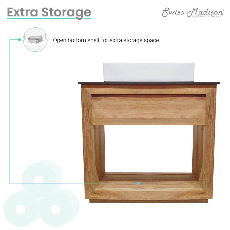 Swiss Madison Rennes 36" Reclaimed Wood Vanity in Natural Teak with Slate Countertop and Single Hole Vessel Sink