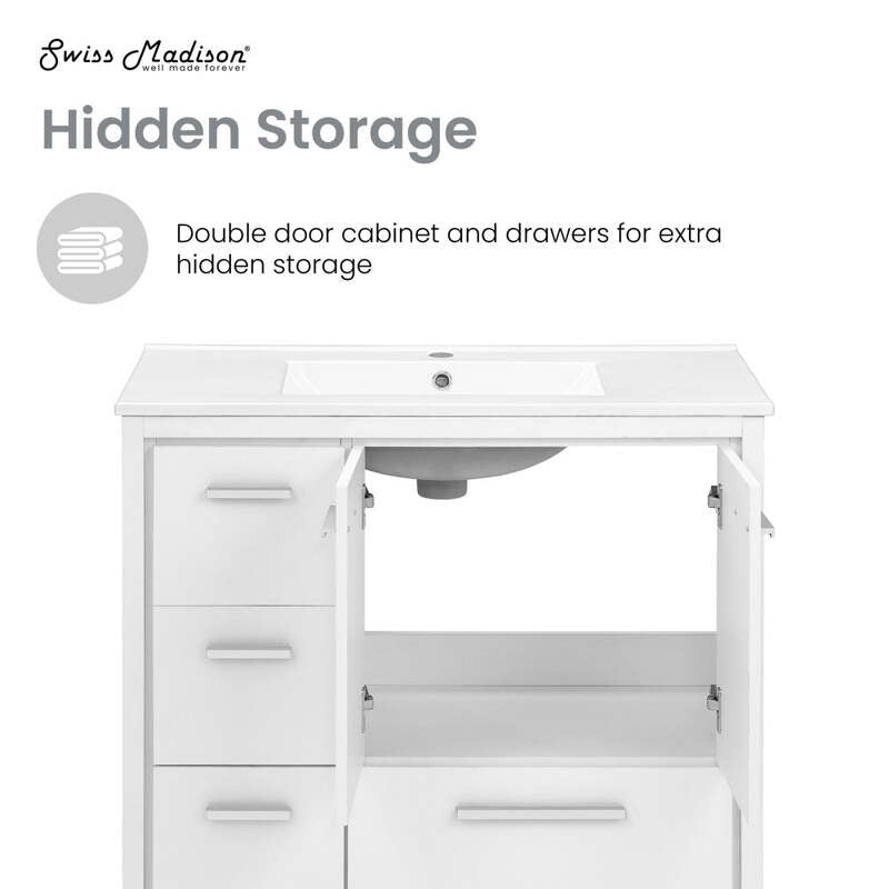 Swiss Madison Virage 36 Freestanding, Bathroom Vanity in Glossy White