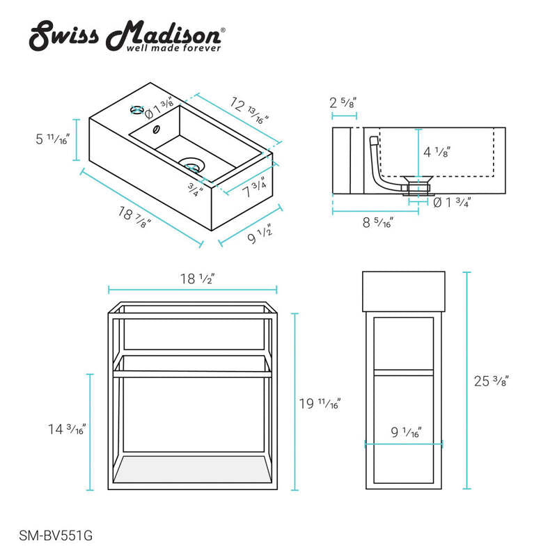Swiss Madison Pierre 19.5 Single, Open Shelf, Gold Metal Frame Bathroom Vanity