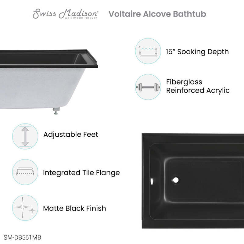 Swiss Madison Voltaire 48" X 32" Left-Hand Drain Alcove Bathtub in Matte Black