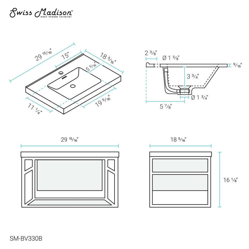 Swiss Madison Claire 30" Wall-hung Vanity in Black