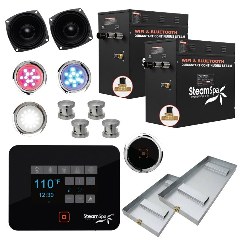 SteamSpa Black Series 2 x 10.5kW QuickStart Steam Bath Generator Package w/ Dual Aroma Pump