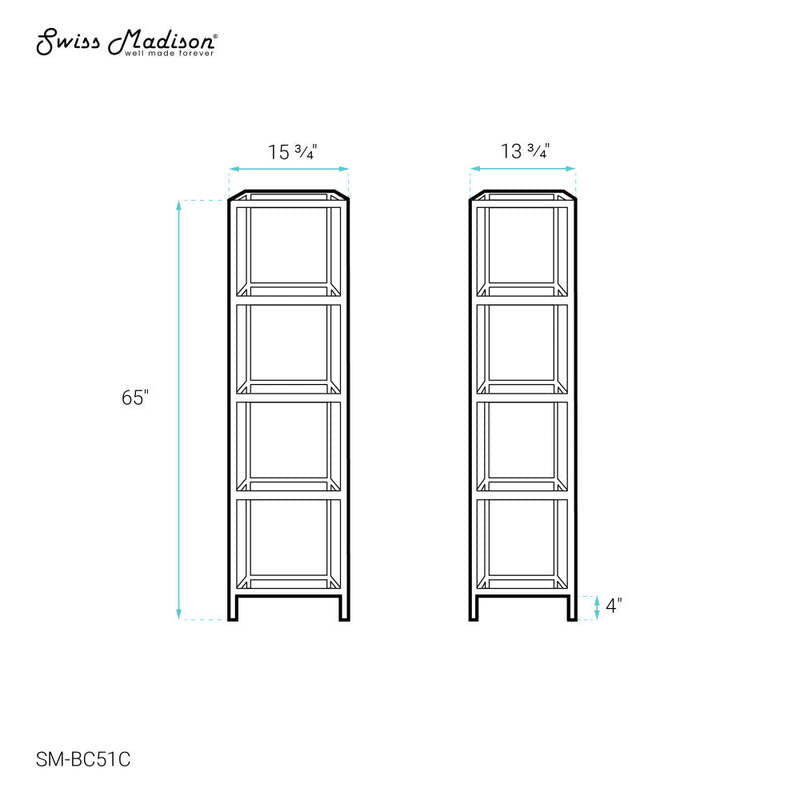 Swiss Madison Pierre 16"x65"x14" Freestanding Linen Cabinet in Chrome