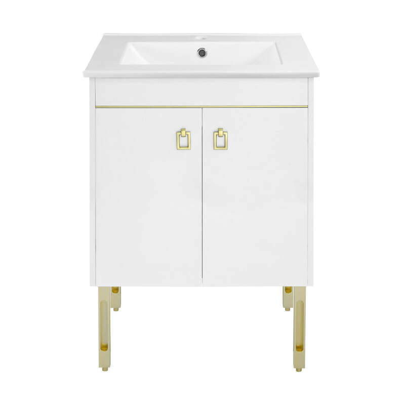 Swiss Madison Lumiere 24" Freestanding, Bathroom Vanity in Glossy White and Gold