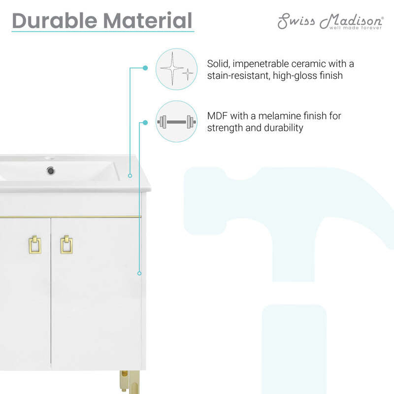Swiss Madison Lumiere 24" Freestanding, Bathroom Vanity in Glossy White and Gold