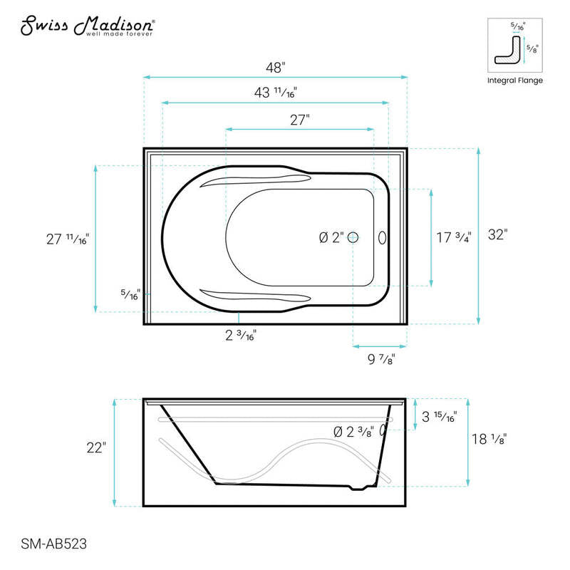 Swiss Madison Ivy 48'' x 32" Bathtub with Apron Right Hand Drain in White