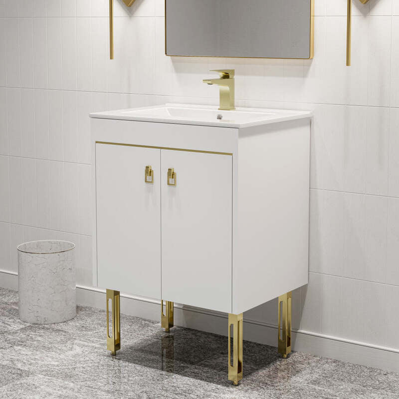 Swiss Madison Lumiere 24" Freestanding, Bathroom Vanity in Glossy White and Gold