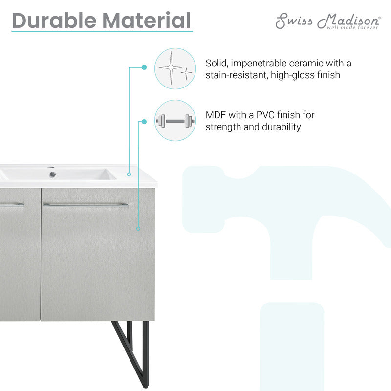 Swiss Madison Annecy 60 Double, Brushed Grey, Two Doors, One Drawer, Bathroom Vanity
