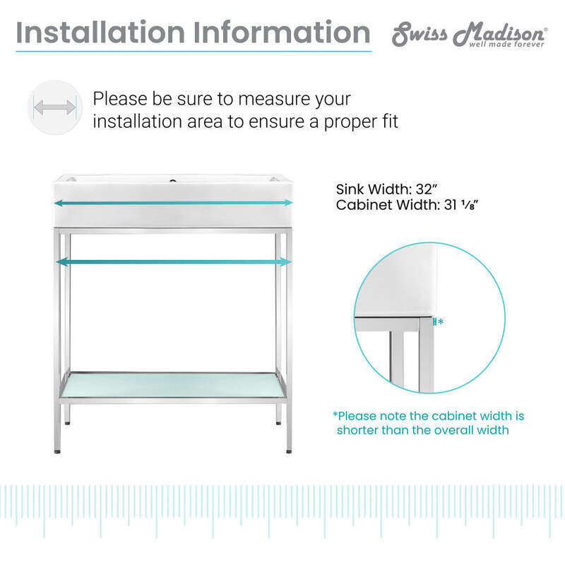 Swiss Madison Pierre 32 Single, Freestanding, Open Shelf, Chrome Metal Frame Bathroom Vanity