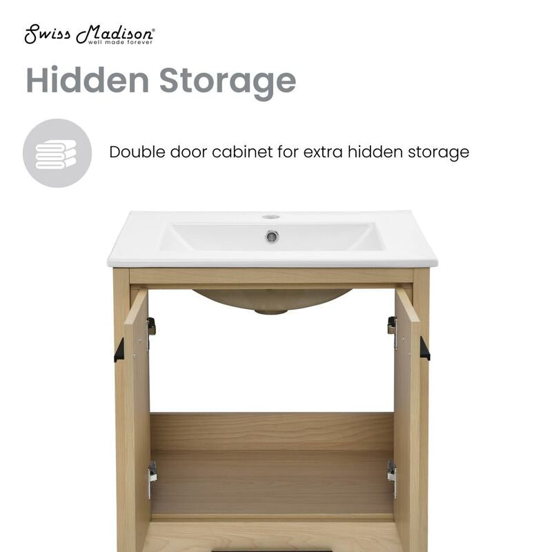 Swiss Madison Virage 24 Freestanding, Bathroom Vanity in Natural Oak