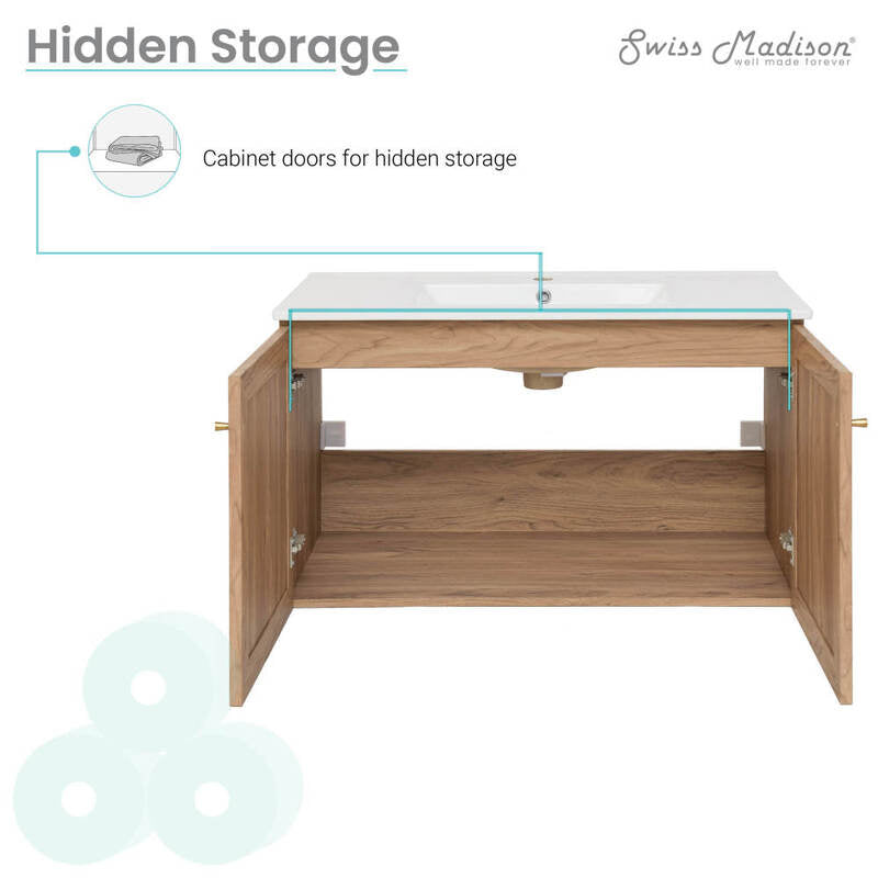 Swiss Madison Classé 36" Wall-Mounted Bathroom Vanity in Oak