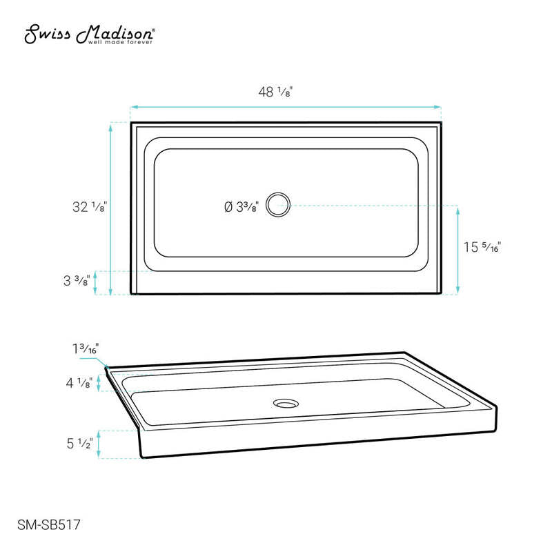 Swiss Madison Voltaire 48 x 32 Acrylic Black, Single-Threshold, Center Drain, Shower Base