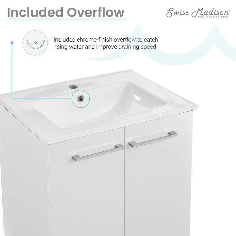 Swiss Madison Annecy 24 Single, Glossy White, Two Doors, Bathroom Vanity