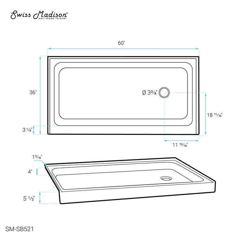 Swiss Madison Voltaire 60 x 36 Acrylic Black, Single-Threshold, Right Drain, Shower Base