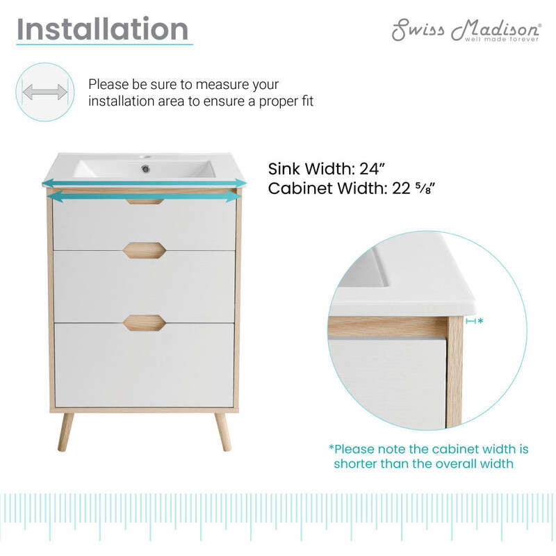 Swiss Madison Brusque 24" Bathroom Vanity in White Oak