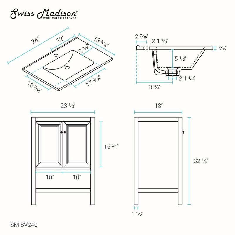 Swiss Madison Château 24" Bathroom Vanity in Natural Oak